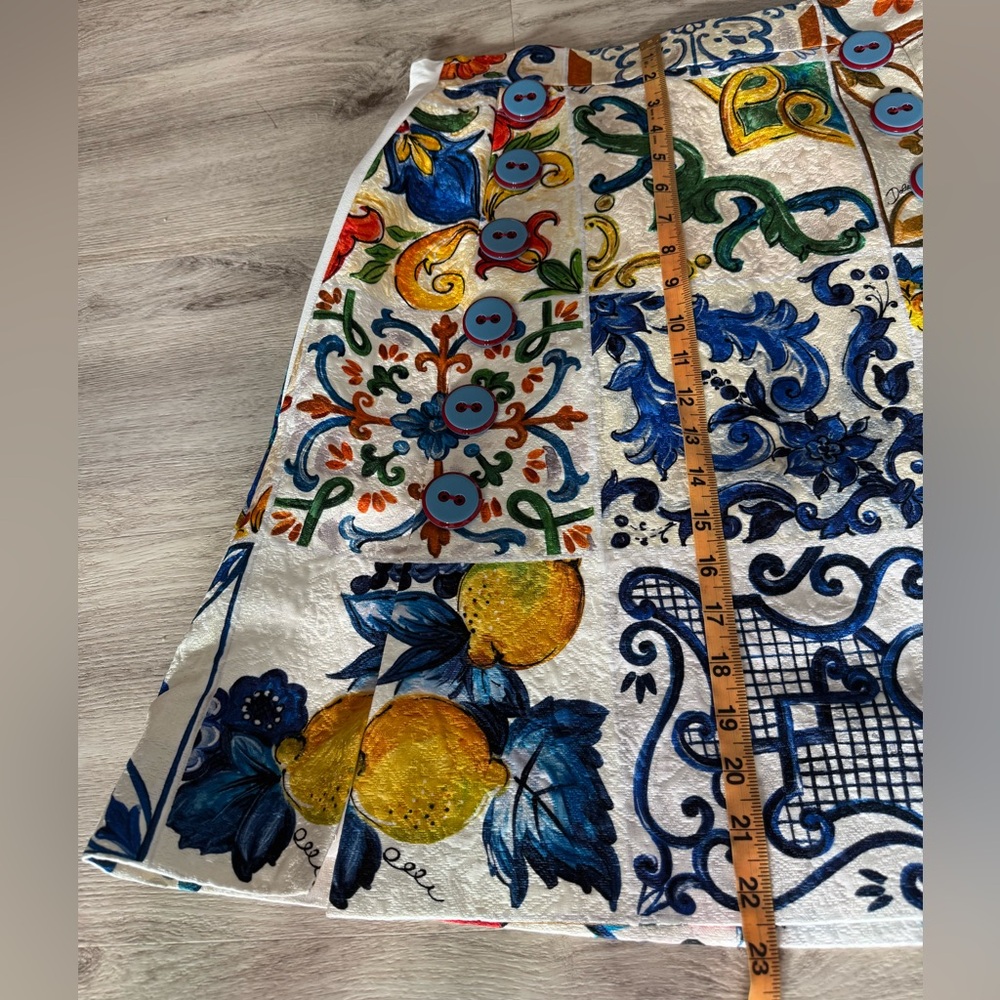 Dolce & Gabbana Majolica Lemon Mediterranean Tile Print Silk Skirt ALTERED SzMED - Picture 11 of 16